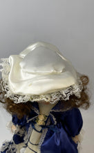 Load image into Gallery viewer, Franklin Heirloom Brown Hair Blue Eyes Porcelain Doll In Blue Dress In Open Box