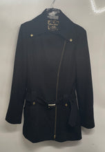 Load image into Gallery viewer, Guess Womens Black Long Sleeve Collared Pockets Belted Full-Zip Pea Coat Size S