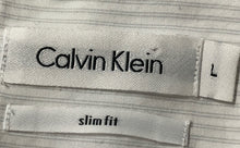 Load image into Gallery viewer, Calvin Klein Mens Blue Striped Long Sleeve Slim Fit Button-Up Shirt Size L