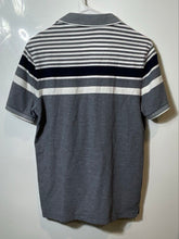Load image into Gallery viewer, Michael Kors Mens Gray Blue White Striped Printed Polo Shirt Size Small
