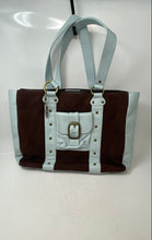 Load image into Gallery viewer, Frances & Grace Womens Brown Light Blue Double Handle Shoulder Bag