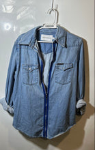 Load image into Gallery viewer, Calvin Klein Womens Blue Denim Spread Collar Long Sleeve Full-Zip Shirt Size M