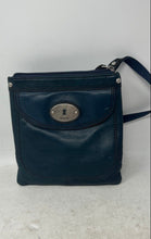 Load image into Gallery viewer, Fossil Womens Maddox Blue Pebbled Leather Adjustable Strap Zip Top Crossbody Bag