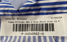 Load image into Gallery viewer, Tommy Hilfiger Mens Blue White Striped Cotton Long Sleeve Dress Shirt Size 16.5