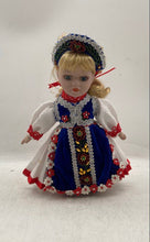 Load image into Gallery viewer, Blonde Hair Decorative Porcelain Doll With Blue White Traditional Outfit