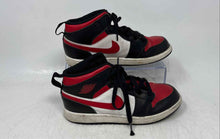 Load image into Gallery viewer, Nike Kids Air Jordan 1 Mid Black Red Leather Lace-Up Sneaker Shoes Size 2Y