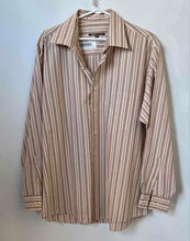 Load image into Gallery viewer, BCBG Attitude Mens Brown Beige Striped Collared Long Sleeve Dress Shirt Size XL