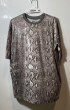 Load image into Gallery viewer, Fashion Nova Womens Brown Snake Print Short Sleeve Oversized Sequin T-Shirt Sz S
