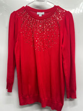 Load image into Gallery viewer, Charter Club Womens Red Puff Sleeve Embellished Knit Pullover Sweater Size M