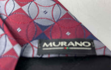 Load image into Gallery viewer, Murano Mens Red Gray Gridded Geometric Print Silk Adjustable Pointed Tie