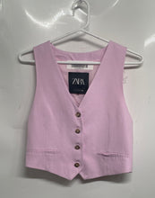 Load image into Gallery viewer, Zara Womens Pink Sleeveless V-Neck Pockets Button Front Suit Vest Size XS