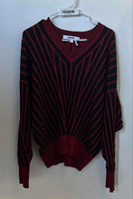 Load image into Gallery viewer, DKNY Womens Black Red Striped Long Sleeve V-Neck Pullover Sweater Size XL