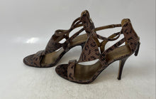 Load image into Gallery viewer, Nine West Womens Brown Shiny Leopard Embossed Back Zip Strappy Heels Size 7M