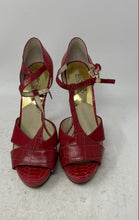 Load image into Gallery viewer, Michael Kors Womens Nada Red Snakeskin Leather Stiletto Platform Heels Size 8