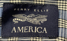 Load image into Gallery viewer, Perry Ellis Mens Blue Plaid Print Collared Long-Sleeve Button-Up Shirt Size S