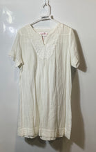 Load image into Gallery viewer, Oscar De La Renta Womens Cream Cotton V-Neck Short Sleeve Shift Dress Size M
