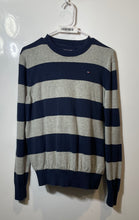 Load image into Gallery viewer, Tommy Hilfiger Mens Navy Gray Striped Crew Neck Ribbed Hem Pullover Sweater Sz S