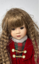 Load image into Gallery viewer, Vintage Collectible Brown Hair And Eyes Red Dress Porcelain Doll With Stand