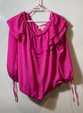 Load image into Gallery viewer, Michael Kors Womens Pink Long Sleeve Off The Shoulder Ruffle Blouse Top Sz Large