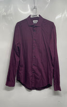 Load image into Gallery viewer, Calvin Klein Mens Purple Printed Cotton Long Sleeve Slim Fit Dress Shirt Size L