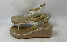 Load image into Gallery viewer, Michael Kors Womens Gold Leather Wedge Espadrille Thong Sandals Size 8.5M