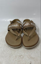Load image into Gallery viewer, Michael Kors Womens Brown White Monogram Open Toe Flat Thong Sandals Size 7