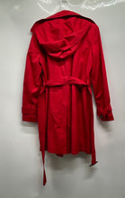 Load image into Gallery viewer, London Fog Womens Red Double Breasted Hooded Trench Coat w/ Classic Flaps Sz PM