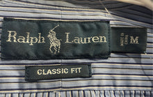 Load image into Gallery viewer, Ralph Lauren Mens Blue Striped Classic Fit Long Sleeve Button-Up Shirt Size M