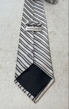 Load image into Gallery viewer, Pierre Cardin Mens White Gray Striped Keeper Loop Adjustable Designer Tie