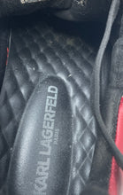 Load image into Gallery viewer, Karl Lagerfeld Mens Black Red Leather Lace-Up Low Top Sneakers Shoes Size 9