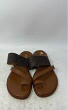 Load image into Gallery viewer, Michael Kors Womens Brown Signature Print Leather Toe Ring Slide Sandals Size 6