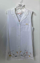 Load image into Gallery viewer, Oscar De La Renta Womens Cream Floral Cotton Sleeveless Button-Up Shirt Size L