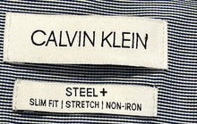 Load image into Gallery viewer, Calvin Klein Mens Gray Striped Slim Fit Stretch Long Sleeve Dress Shirt Size M