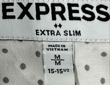 Load image into Gallery viewer, Express Mens White Polka Dot Cotton Long Sleeve Extra Slim Fit Dress Shirt Sz M