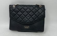 Load image into Gallery viewer, Guess Womens Black Faux Leather Quilted Chain Strap Flap Crossbody Bag