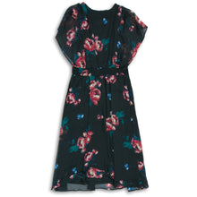 Load image into Gallery viewer, DKNY Womens Black Multicolor Floral V-Neck Flutter Sleeve Midi Dress Size 14
