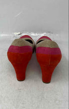 Load image into Gallery viewer, Talbots Womens Orange Pink Tan Striped Suede Round Toe Block Pump Heels Size 7 B