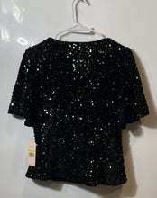Load image into Gallery viewer, Nanette Lepore Womens Black Short Sleeve V-Neck Sequined Blouse Top Sz M W/ Tag