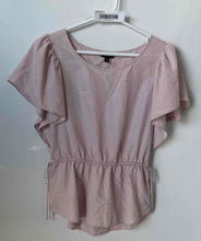 Load image into Gallery viewer, Express Womens Pink Short Sleeve Collarless Tie Waist Blouse Top Size Small