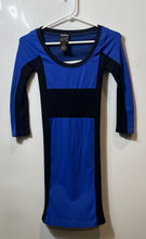Load image into Gallery viewer, Bebe Womens Blue Black 3/4 Sleeve Scoop Neck Short Bodycon Dress Size P/S