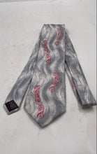 Load image into Gallery viewer, Versace Mens Gray Red Printed Silk Adjustable Designer Tie Rip & Tear