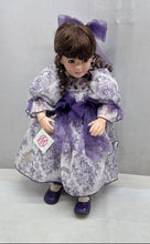 Load image into Gallery viewer, Kids Ceramic Brown Hair & Eyes 2005 Baby Doll In Lavender Dress With Tags
