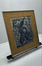 Load image into Gallery viewer, Mid Century Blue Thai Temple Rubbing Warrior Figure Framed Wall Decor Art Print