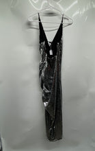 Load image into Gallery viewer, Zara Womens Silver Sleeveless V-Neck Ruched Midi Bodycon Dress Size S With Tag