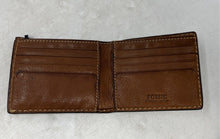 Load image into Gallery viewer, Fossil Mens Brown Leather ID Window Card Holder Small Bifold Wallet
