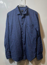 Load image into Gallery viewer, Hugo Boss Mens Blue Animal Print Long Sleeve Slim Fit Button-Up Shirt Size Small