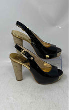 Load image into Gallery viewer, Michael Kors Womens Black & Gold Leather Platform Slingback Heels Size 6.5M
