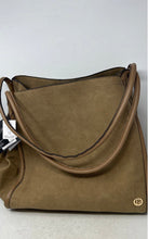 Load image into Gallery viewer, Joan & David Womens Dark Beige Suede Double Handle Shoulder Bag With Tags