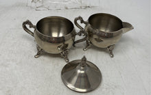 Load image into Gallery viewer, Lot Of 4 Pcs Vintage Silver-Tone Footed Teapot With Sugar Bowl Creamer And Tray