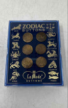 Load image into Gallery viewer, La Mode Gold Metal Round Astrology Signs Sewing Craft Zodiac Buttons Set Of 6